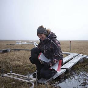 Clair taking 1x5 measurements in Utqiagvik